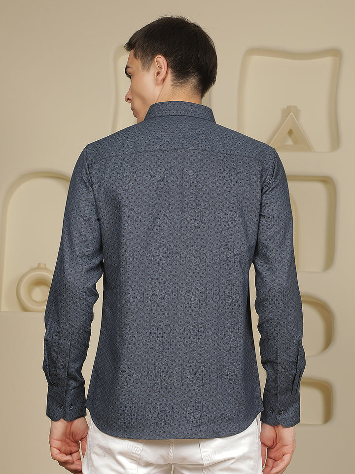 Navy Blue Floral Print Shirt