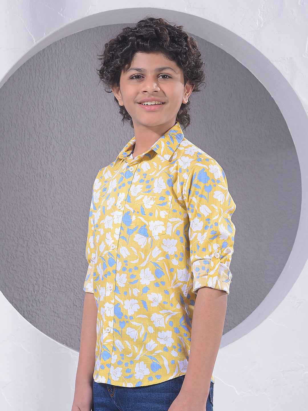 Yellow Floral Print 100% Cotton Shirt