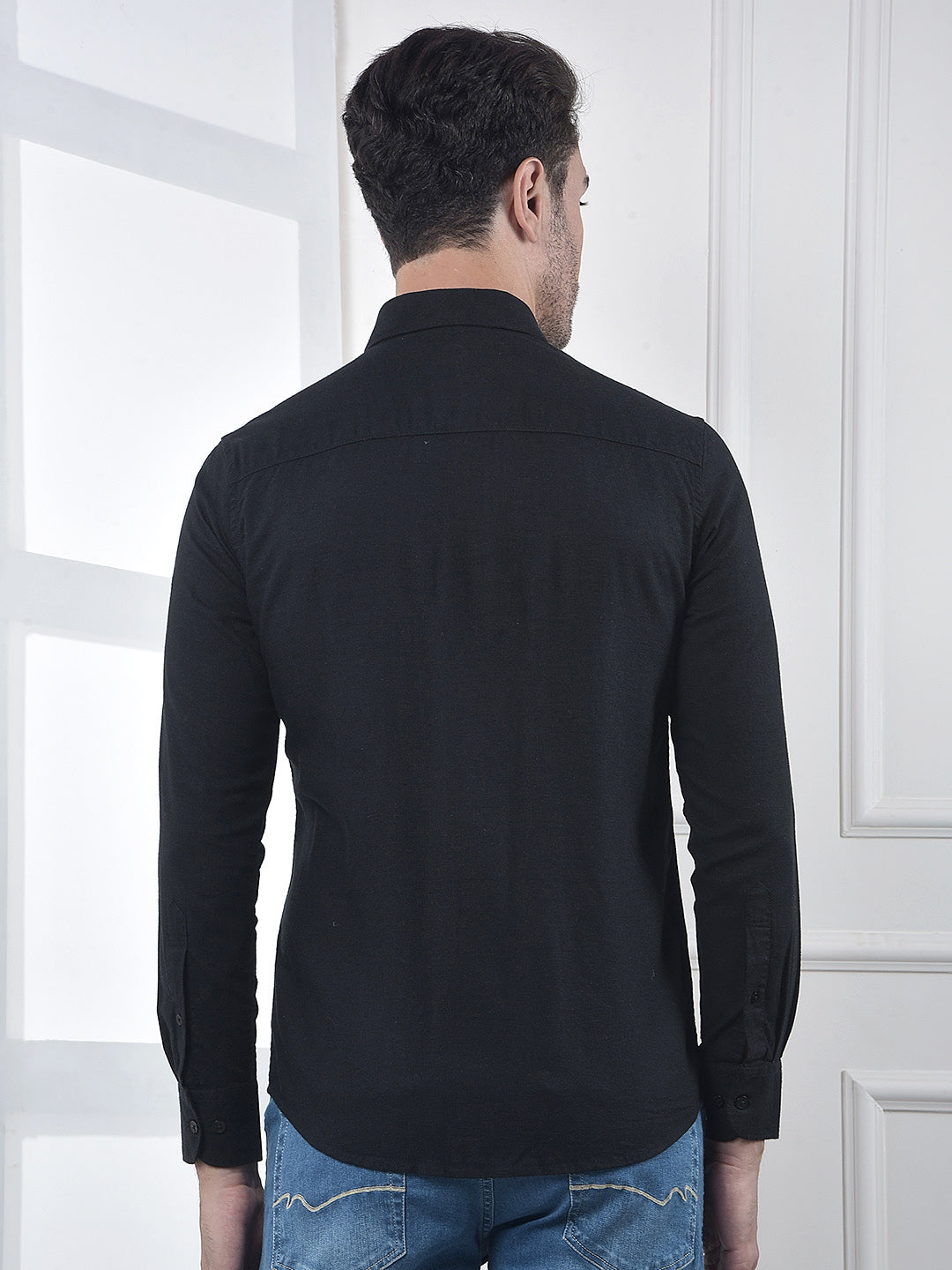 Black Linen Blend Casual Shirt