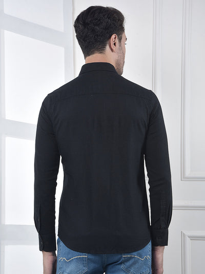 Black Linen Blend Casual Shirt