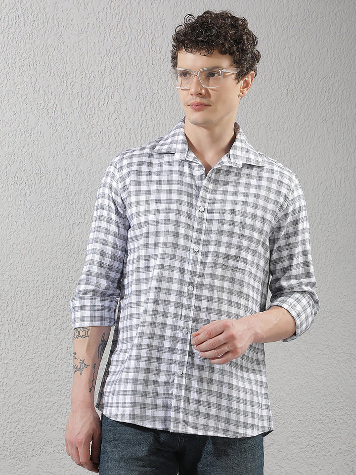 White 100% Cotton Checked Shirt
