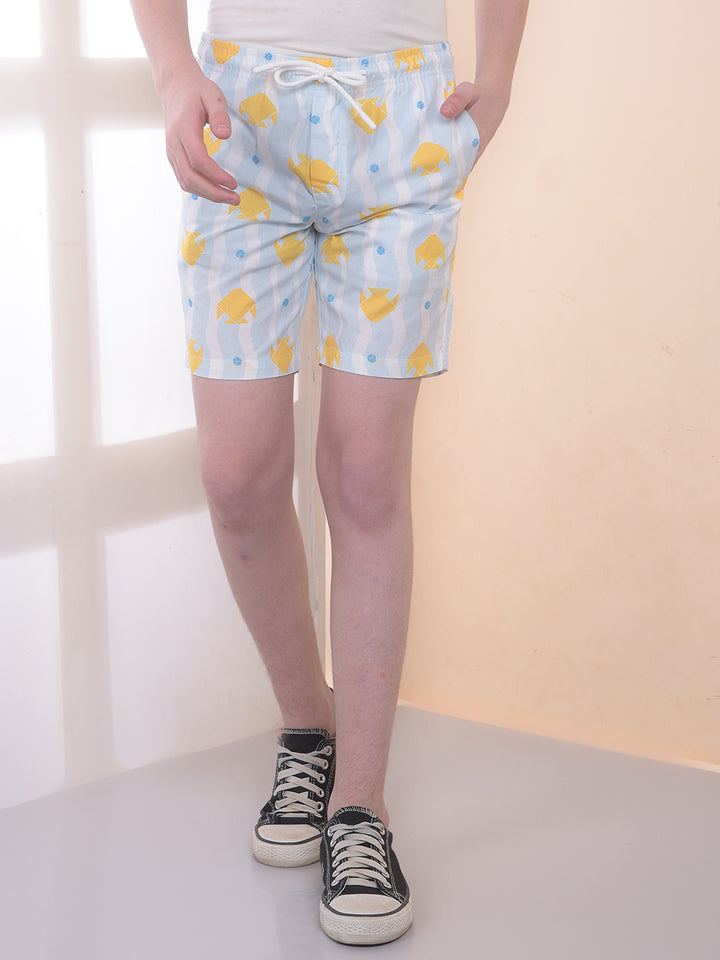 Sky Blue 100% Cotton Graphic Print Boxers