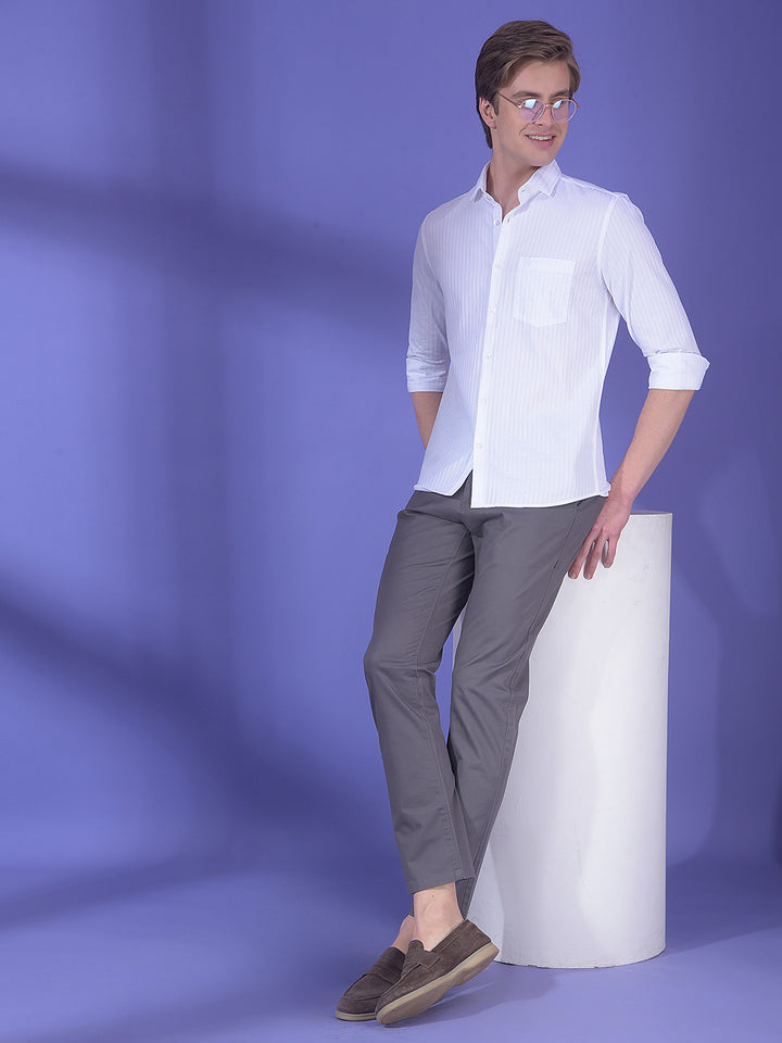 White Vertical Stripes 100% Cotton Shirt