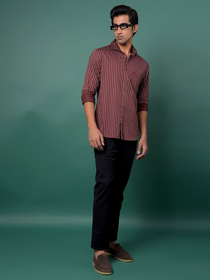 Maroon Vertical Stripes Shirt