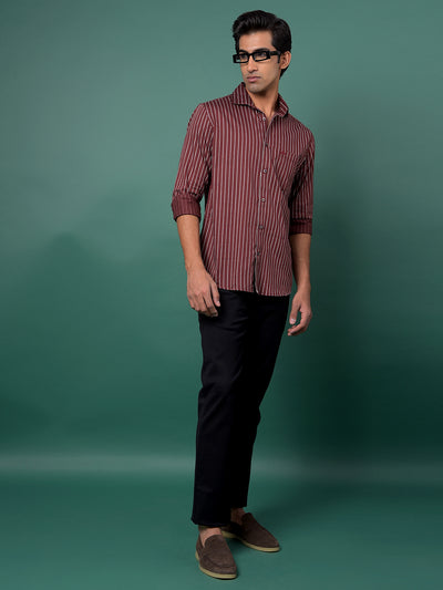 Maroon Vertical Stripes Shirt