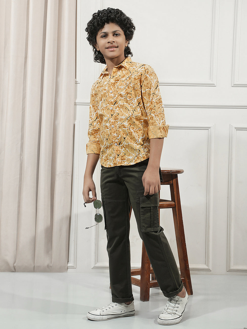 Yellow 100% Cotton Camouflage Print Shirt