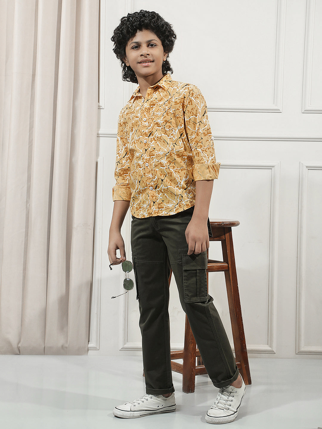 Yellow 100% Cotton Camouflage Print Shirt