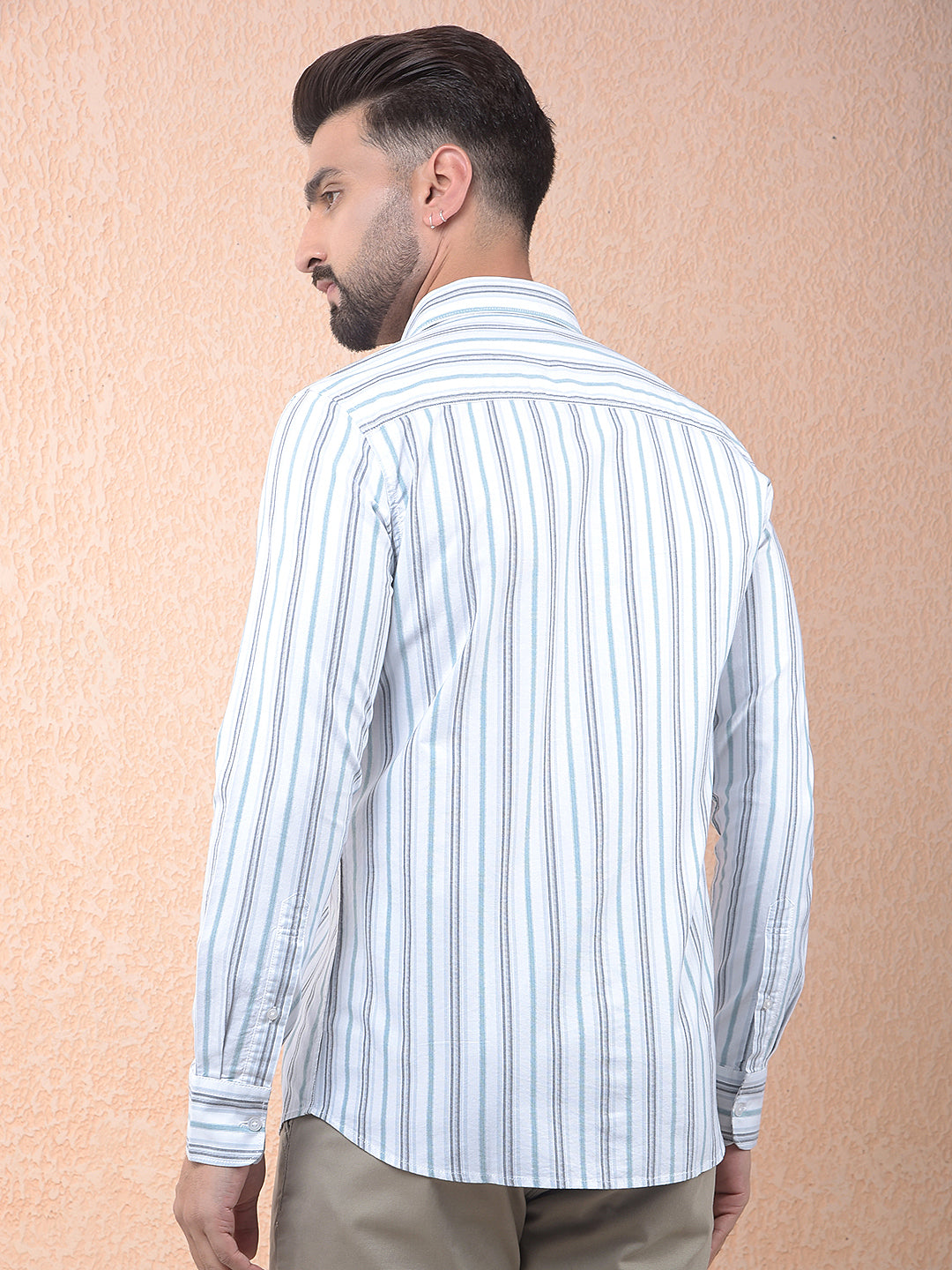 Green Vertical Stripes 100% Cotton Shirt