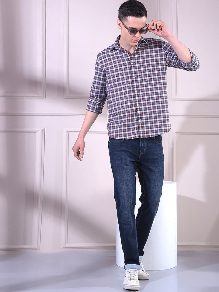 Brown Checked 100% Cotton Shirt