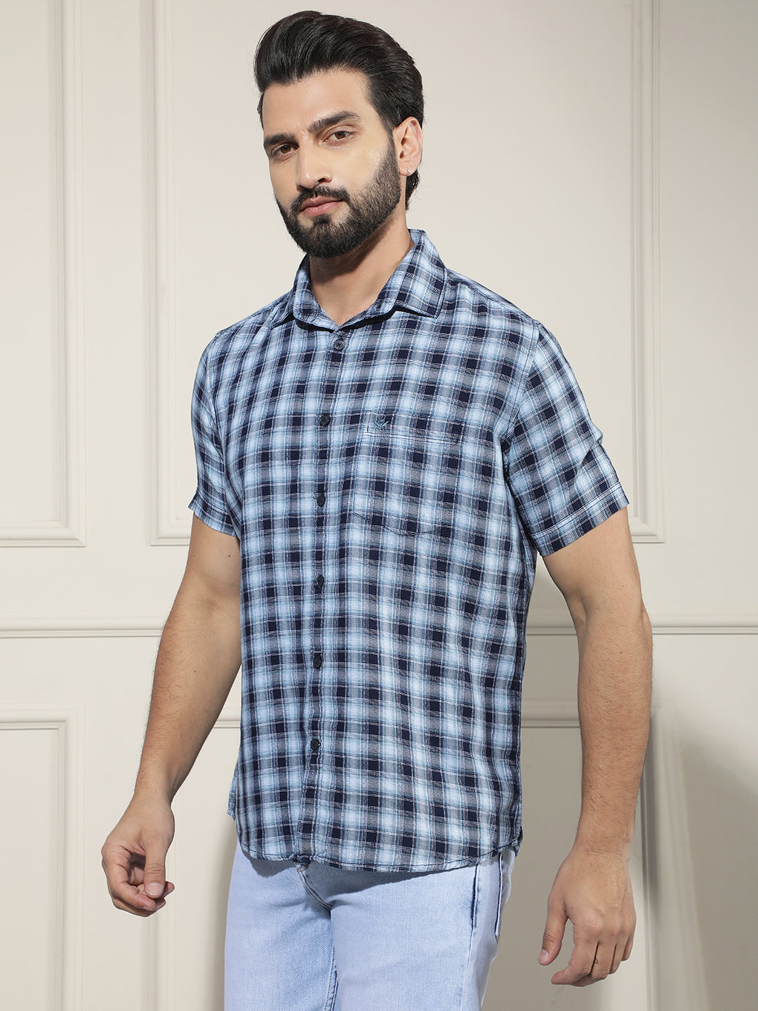 Blue Checked 100% Cotton Shirt