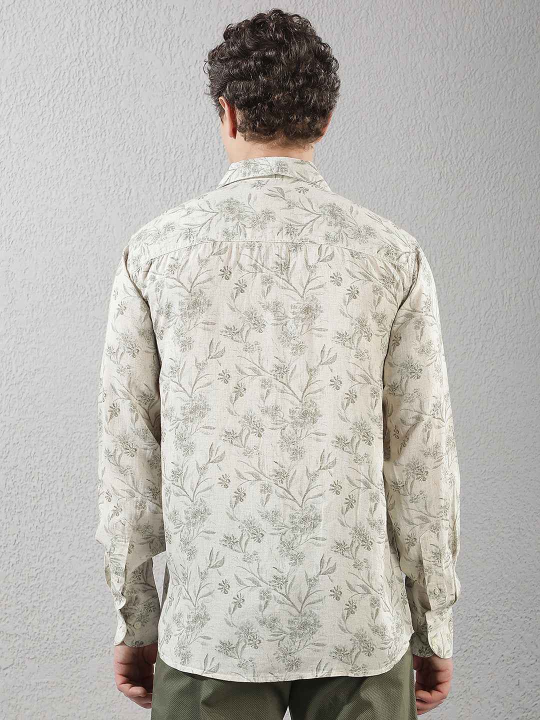 Linen Olive Floral Print Shirt