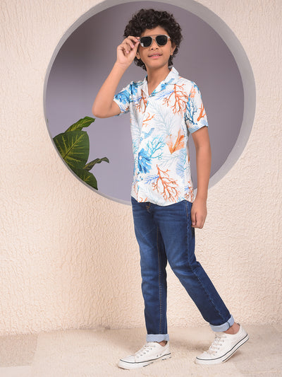 Peach Printed Resort-Collar Shirt