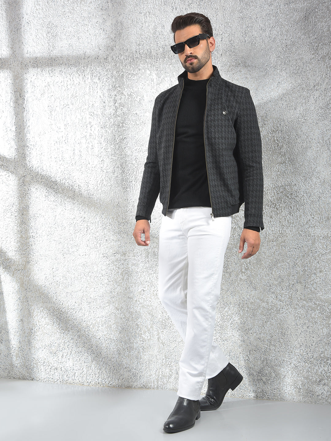 Black Jacquard Puffer Jacket