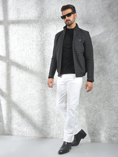 Black Jacquard Puffer Jacket