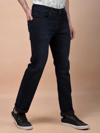 Modern Edgey Navy Blue Straight Jeans