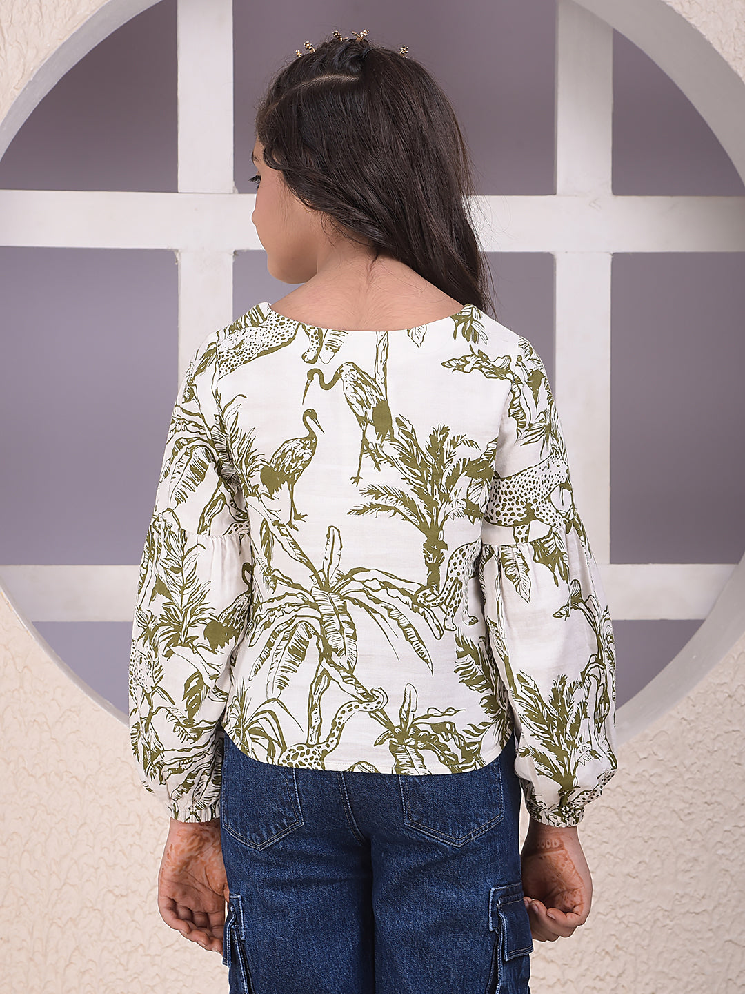 Olive Printed 100% Cotton Top