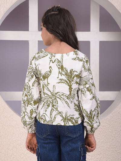 Olive Printed 100% Cotton Top