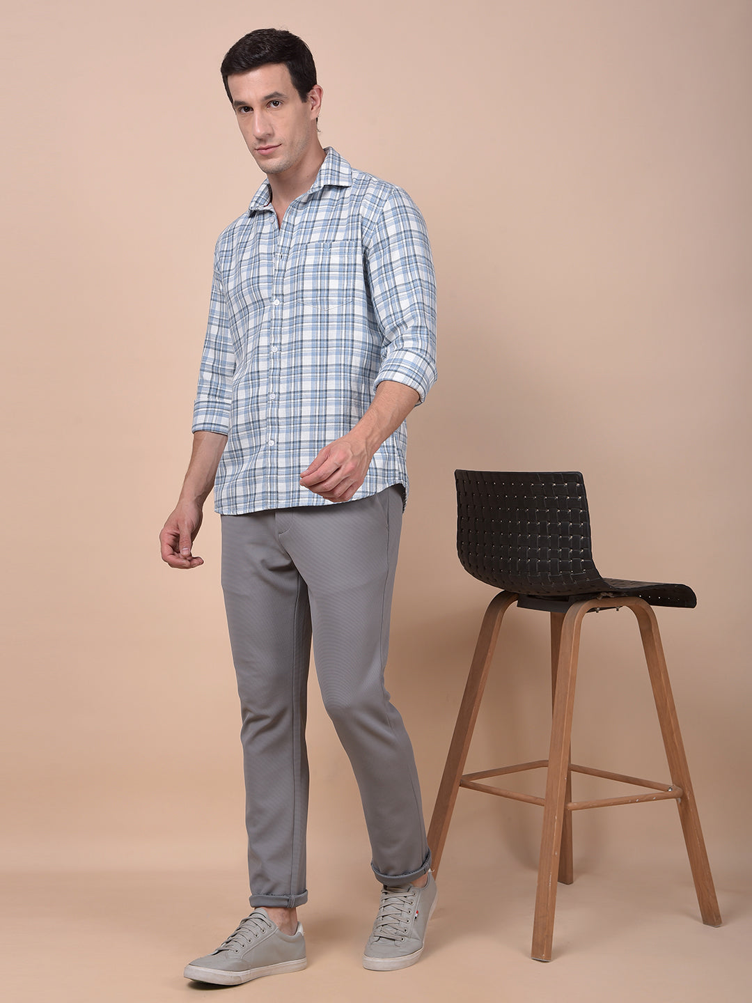 Blue Checked 100% Cotton Shirt