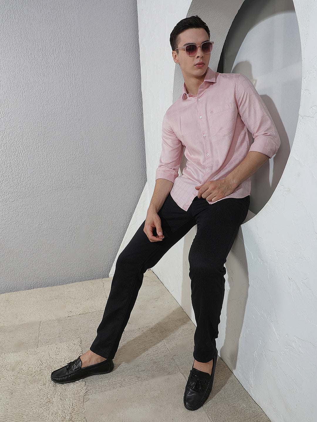 Structured Rose Pink Jacquard Shirt