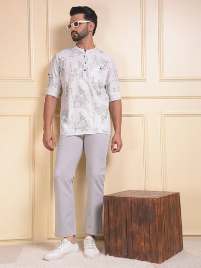 Off White Floral Print Kurta