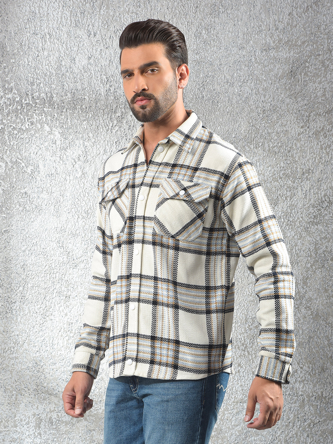 White Checked Knitted Shacket