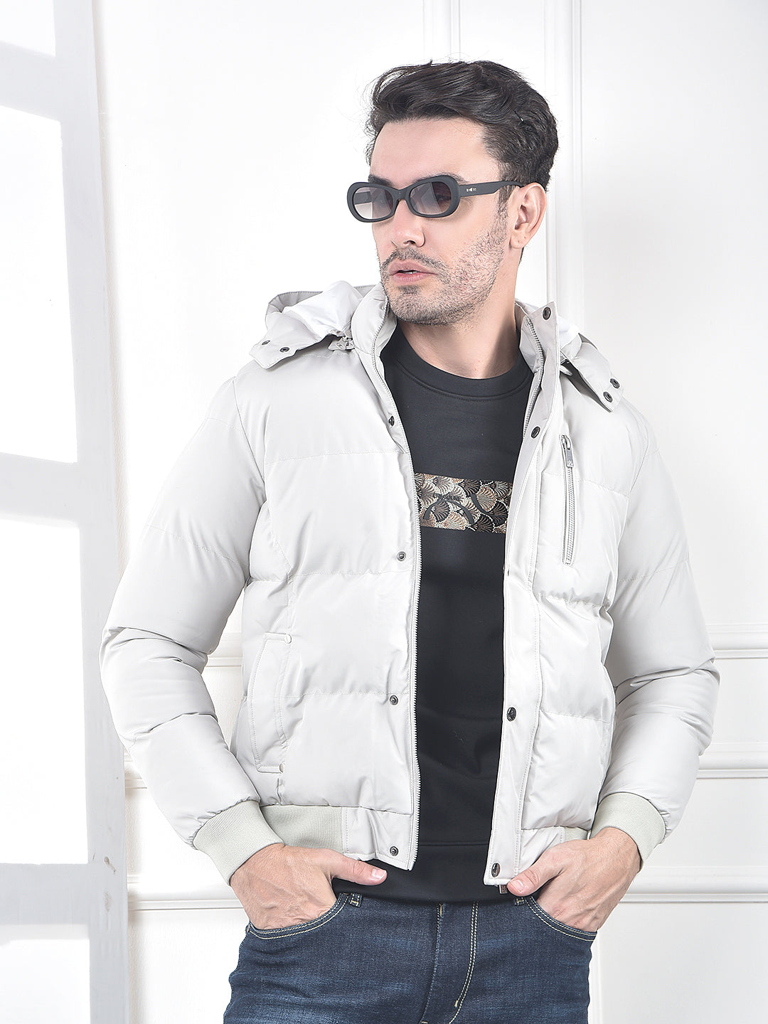 Grey Hooded Padded Jacket