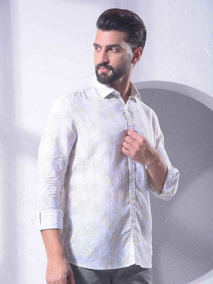Yellow Floral Print Linen Shirt