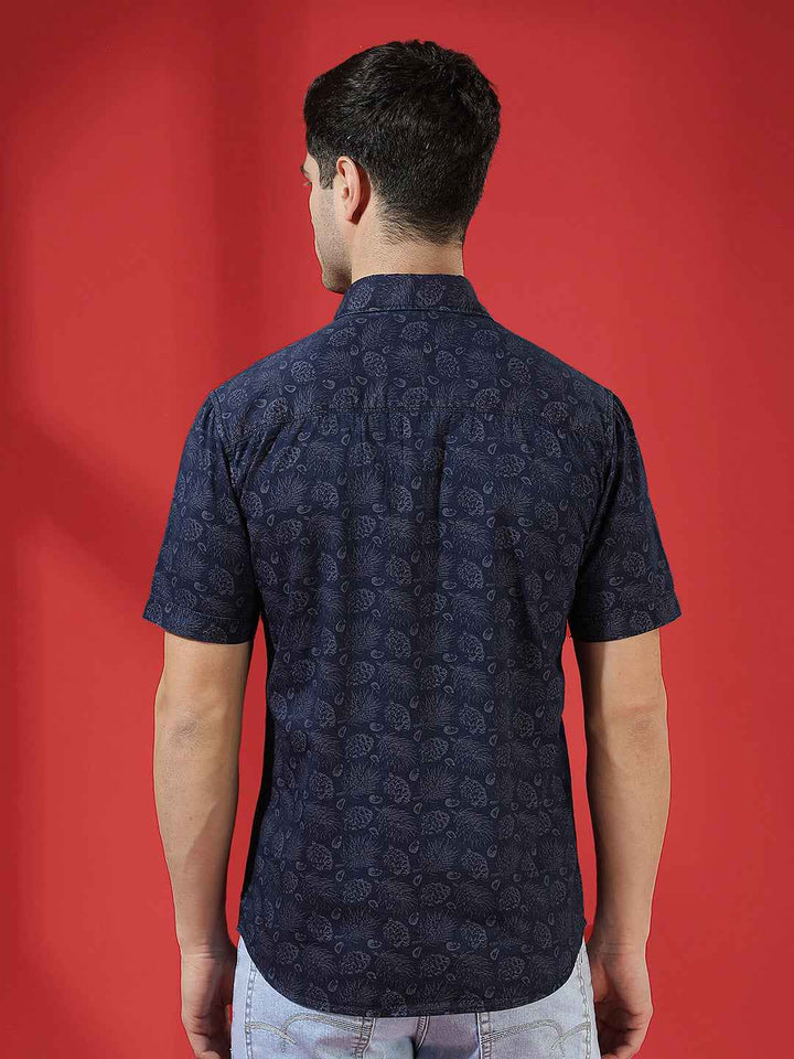 100% Cotton Navy Blue Floral Print Shirt