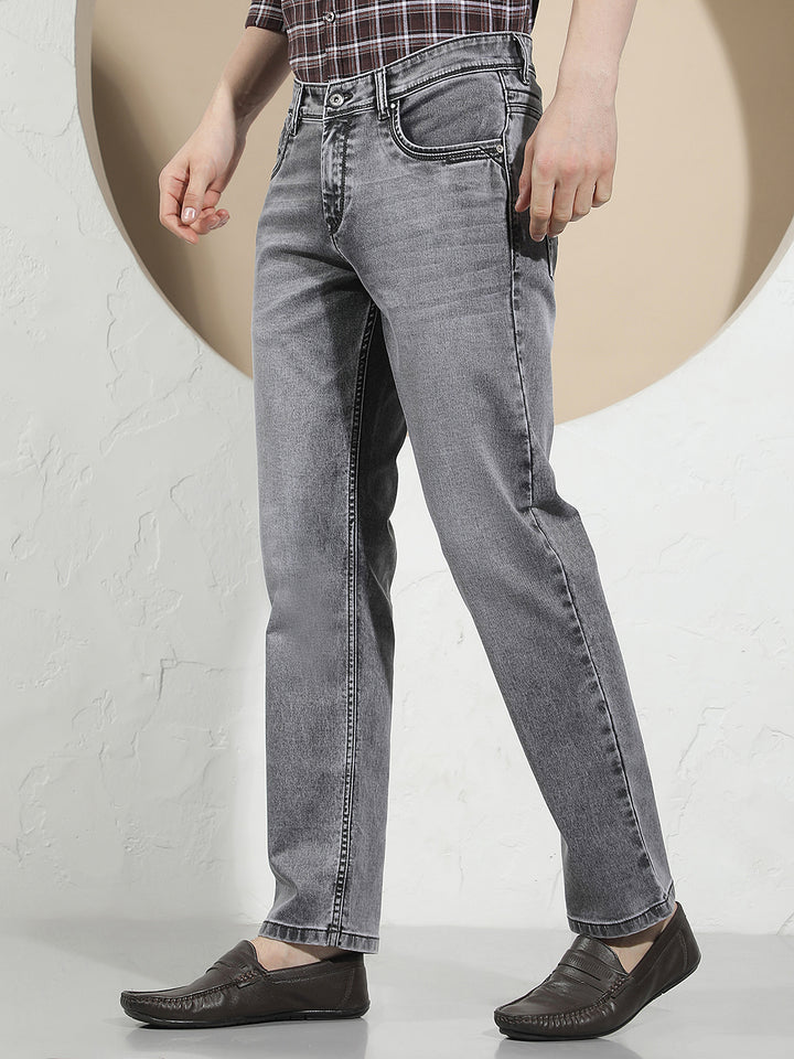 Grey Cotton Straight Jeans