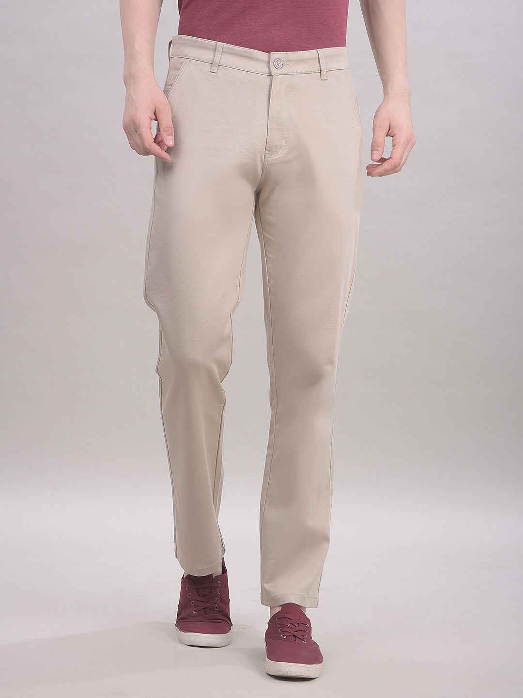 Beige Clean Straight Trousers