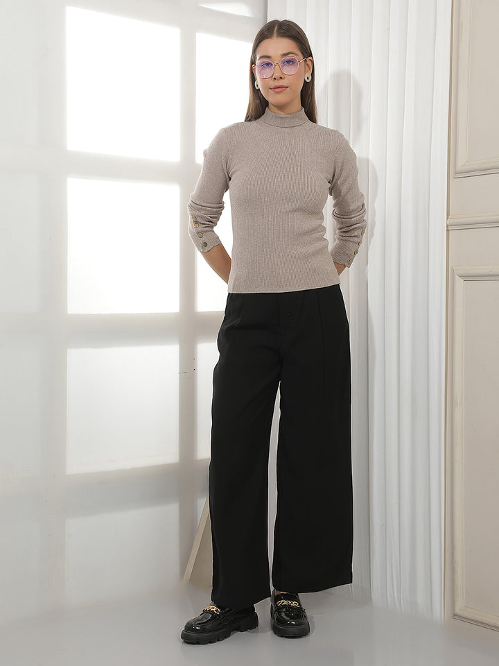 Beige High Neck Sweater