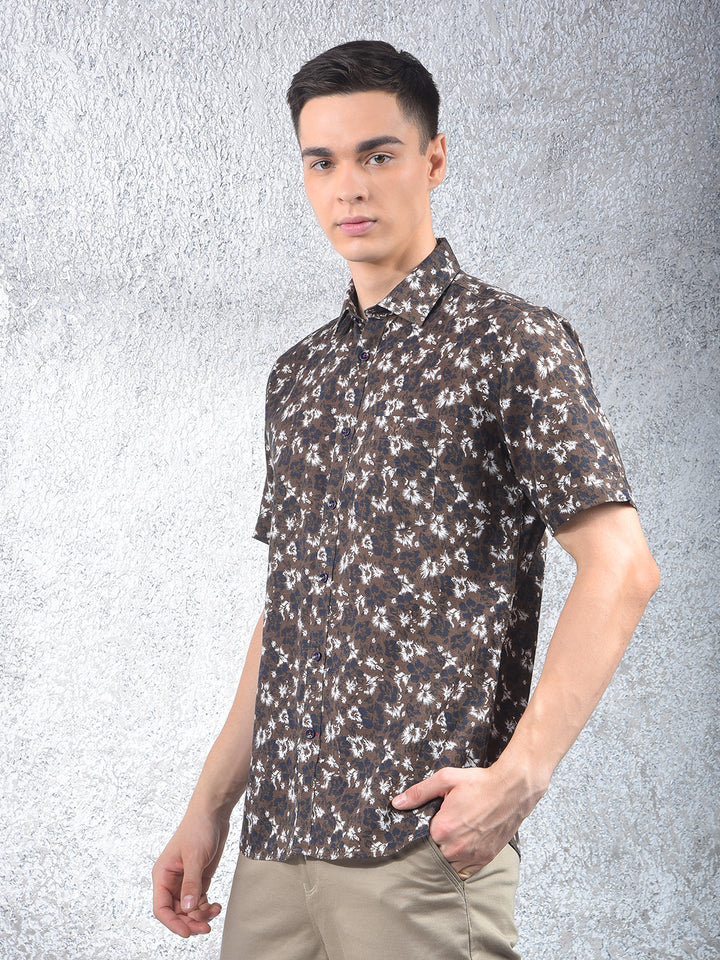 Brown Floral Shirt-Men Shirts-Crimsoune Club
