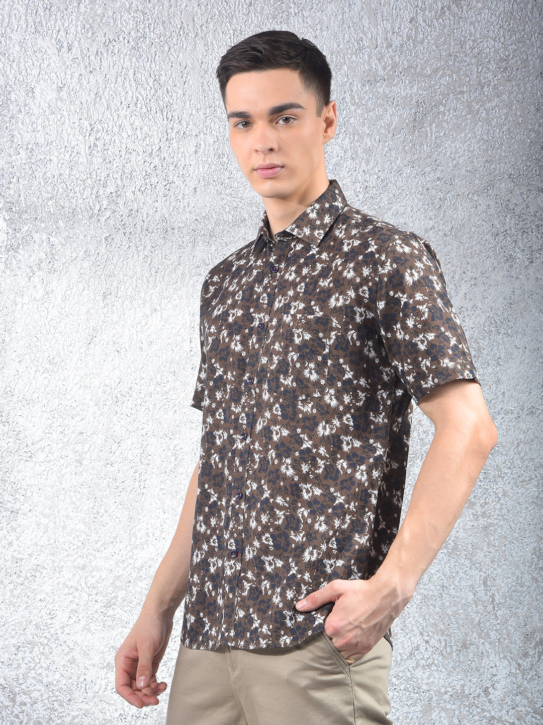 Brown Floral Shirt-Men Shirts-Crimsoune Club