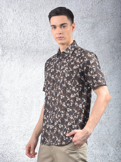 Brown Floral Shirt-Men Shirts-Crimsoune Club