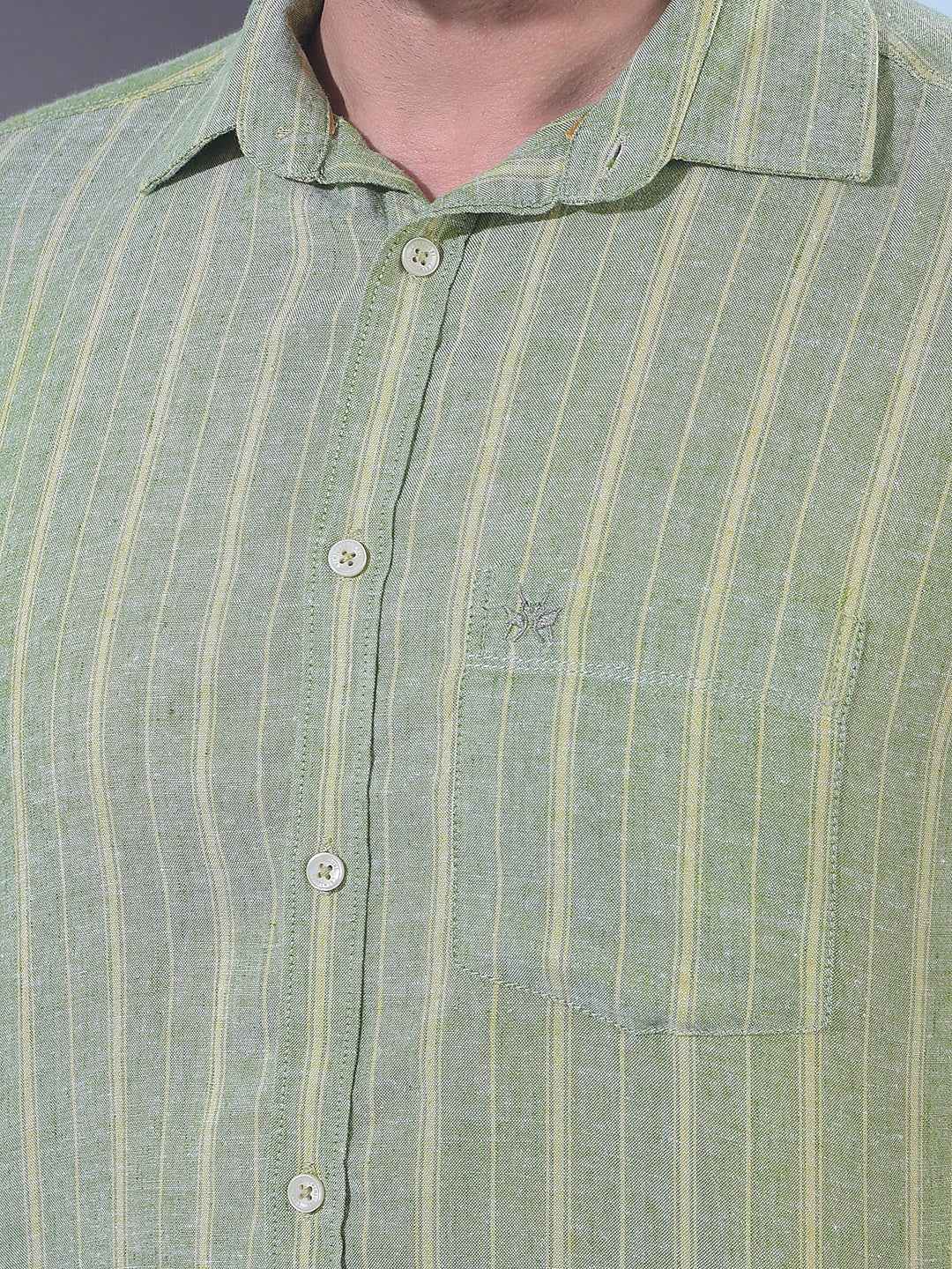Green Vertical Striped Linen Shirt
