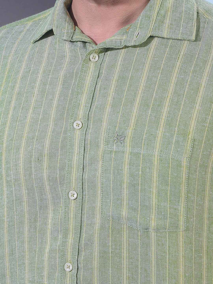 Green Vertical Striped Linen Shirt