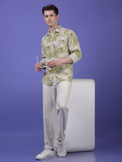 Green Printed Linen Shirt