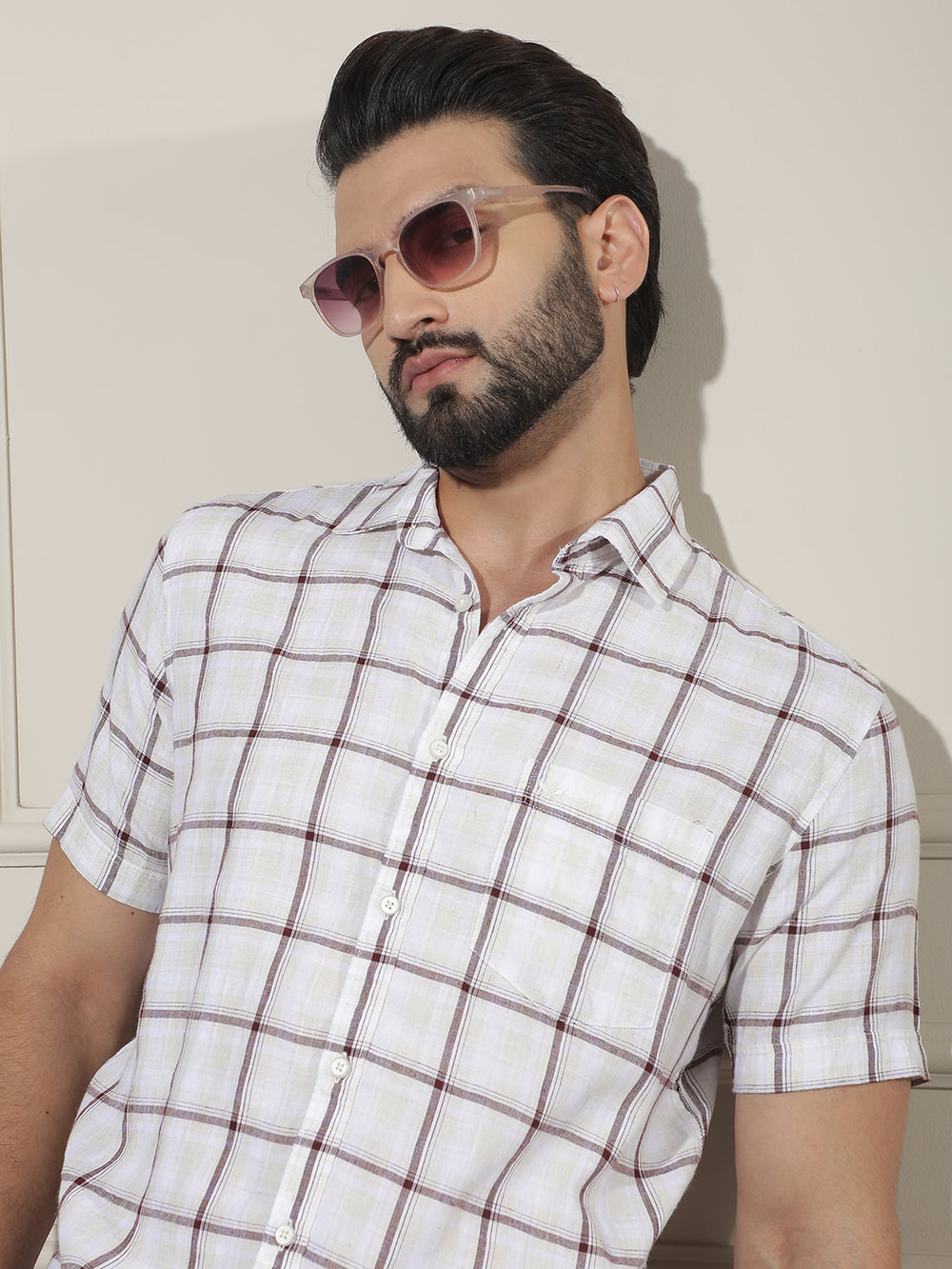 Purple Checked Linen Shirt
