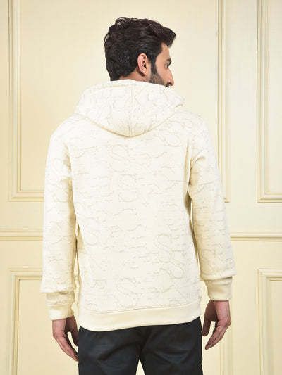Cream Printed Hooded Neck Sweatshirt