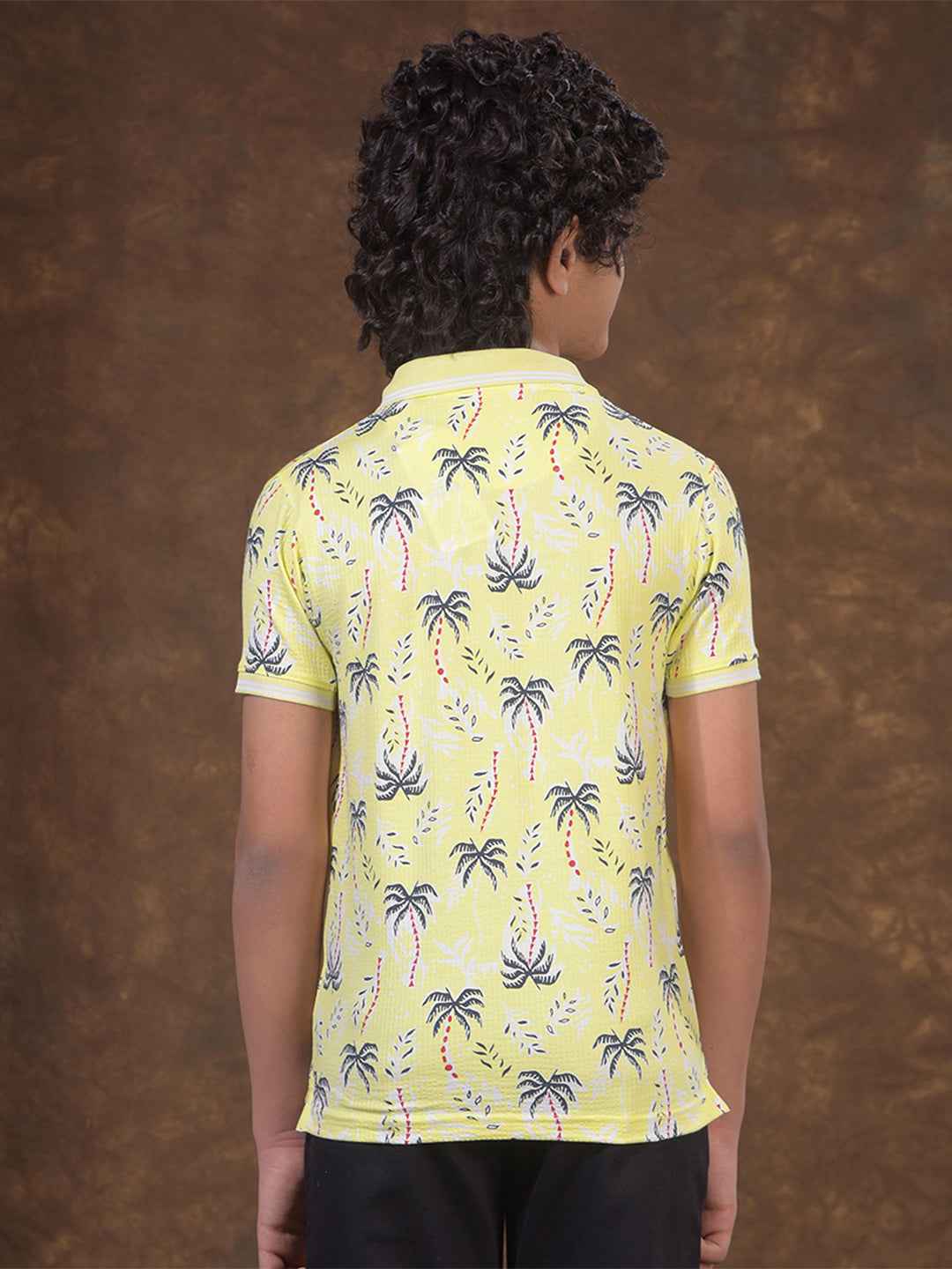 Yellow Floral Print Polo Neck T-Shirt
