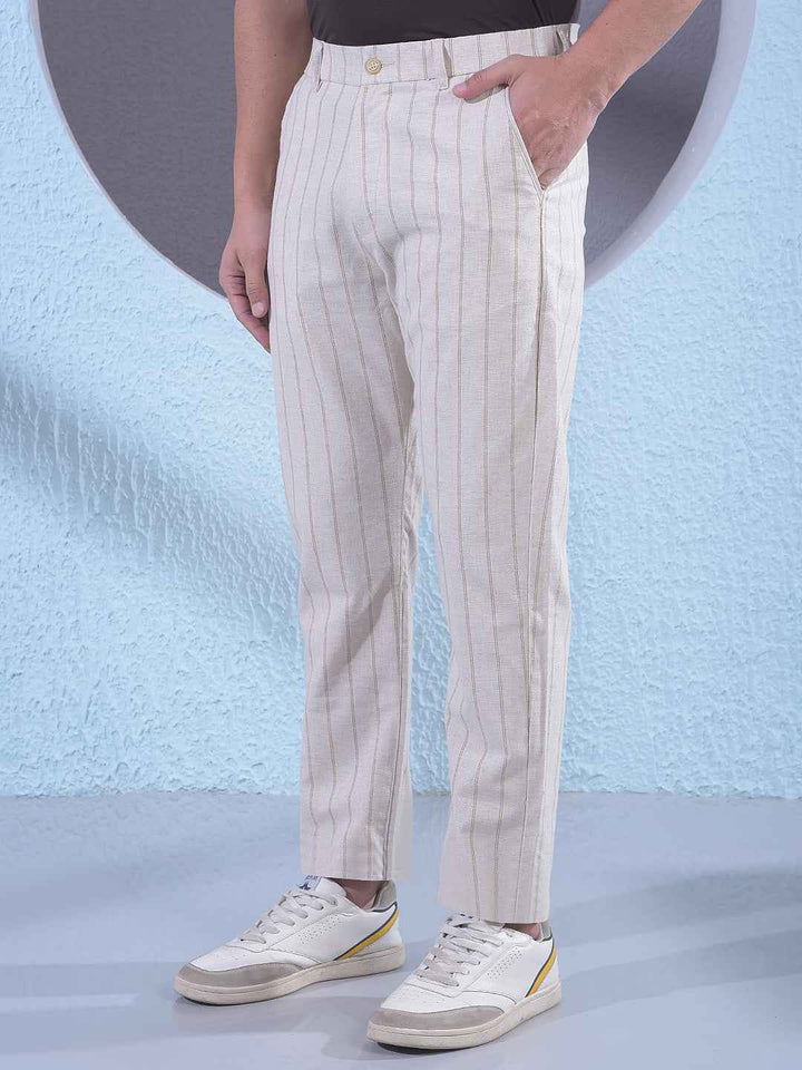 Beige Vertical Stripes Trousers