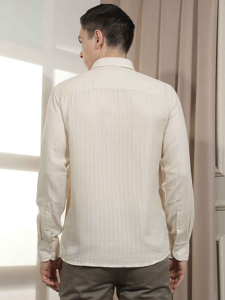 Beige Vertical Stripes Shirt