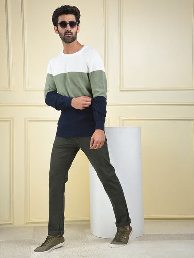 Multi-Color Color-Block 100% Cotton Knitted Sweater