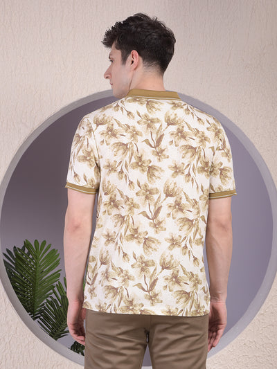 Green Floral Print Polo-Neck T-Shirt
