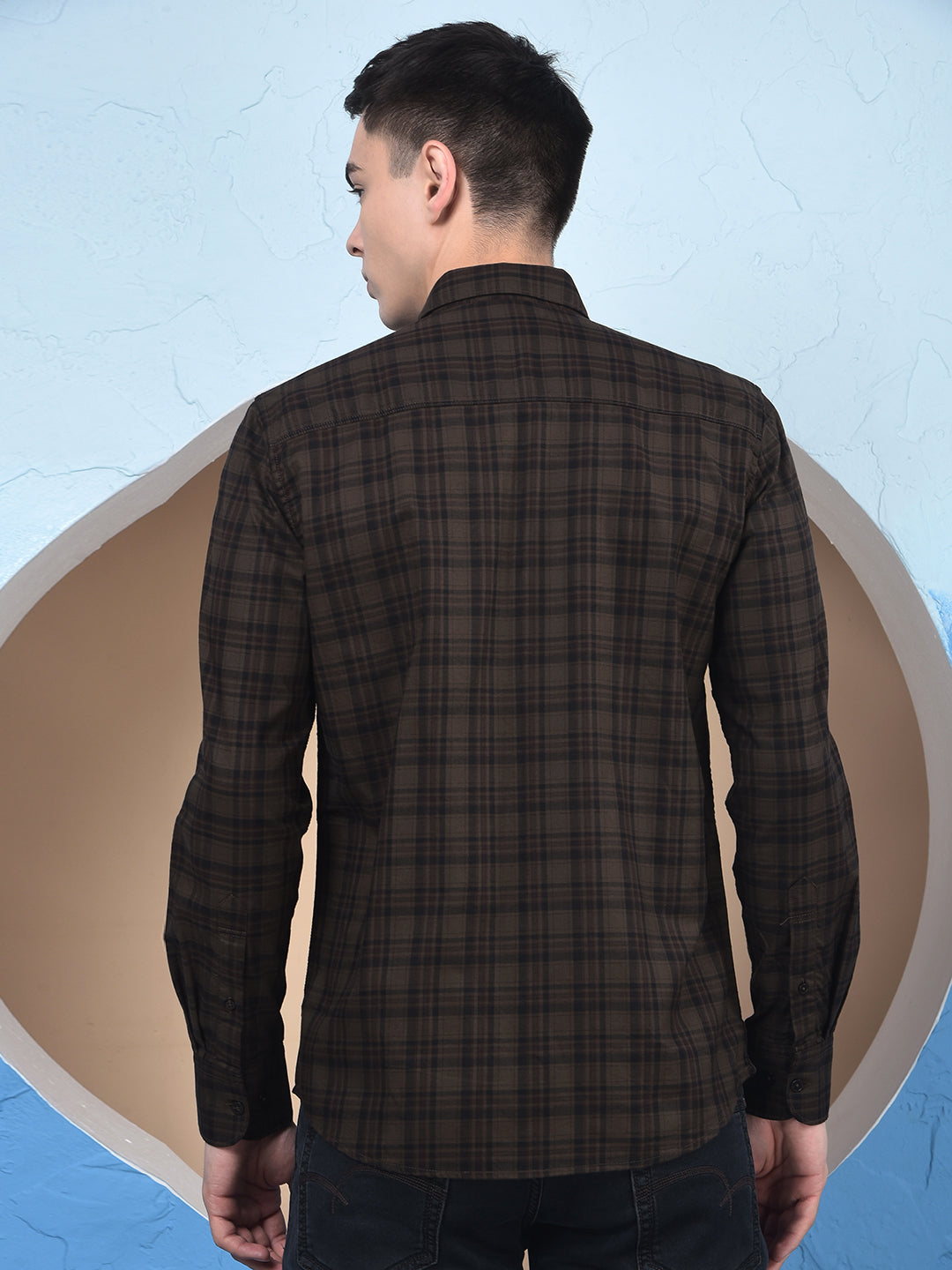 Brown Checked 100% Cotton Shirt