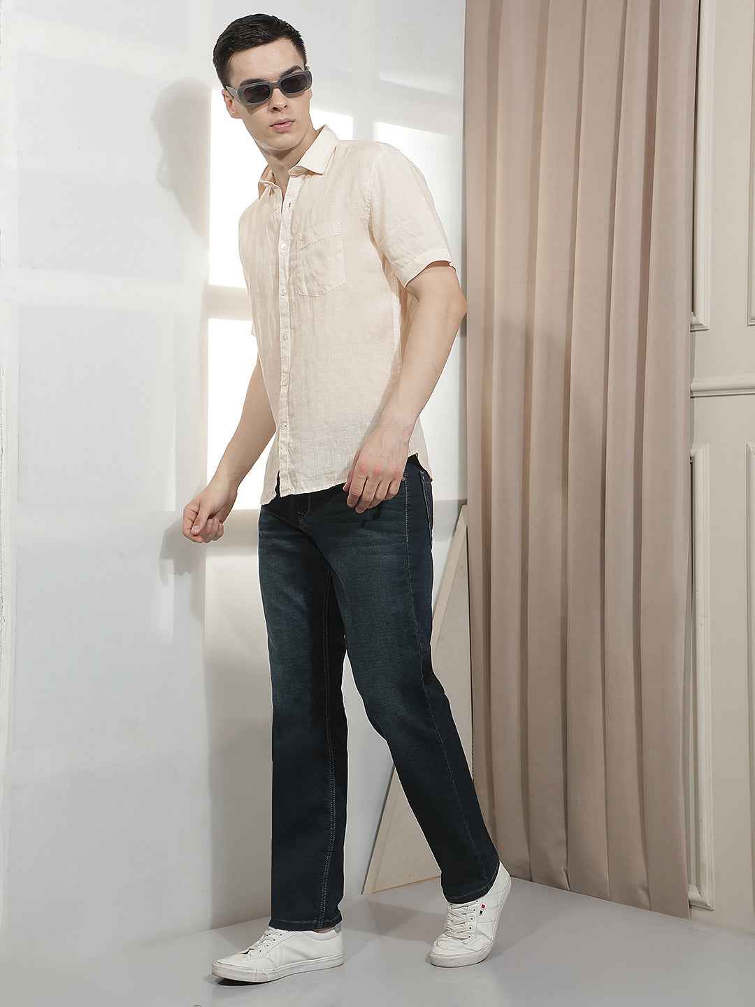 Elegant Beige Textured Linen Shirt
