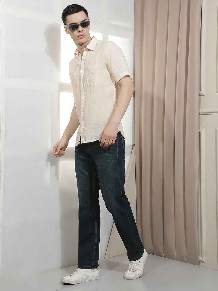 Elegant Beige Textured Linen Shirt