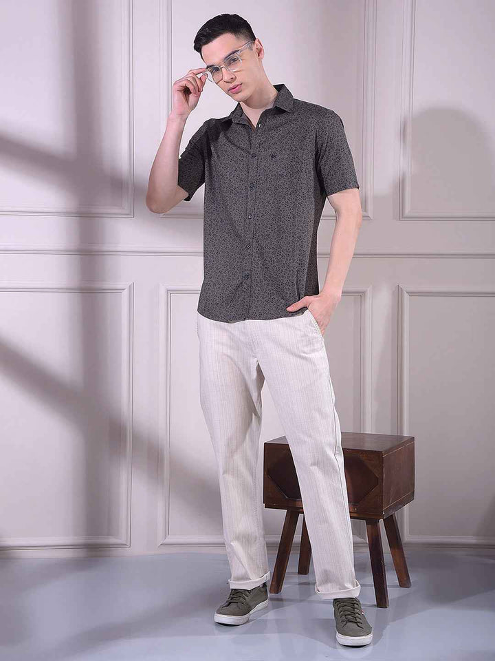 Beige Vertical Stripes Trousers