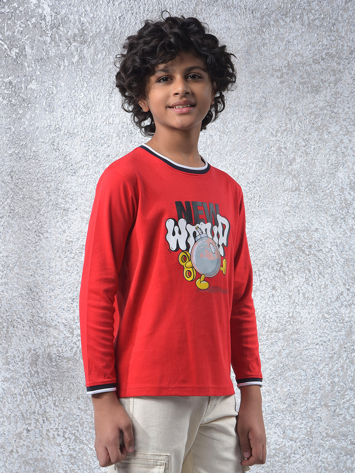 Red Typographic Print 100% Cotton T-Shirt