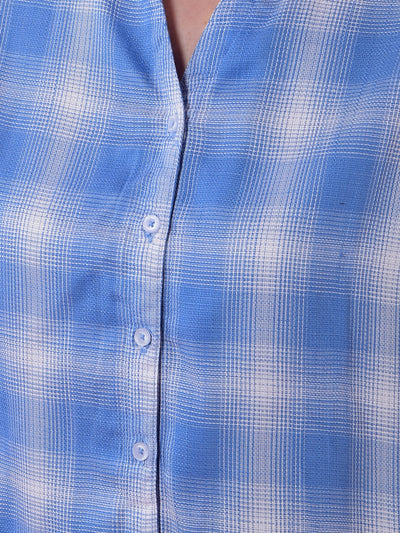 Blue Checked V-Neck Shirt